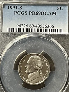 1991-S Jefferson Nickel Graded PR69DCAM by PCGS - Picture 1 of 2