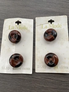 Vintage La Mode Brown Leather Buttons On Card 4, 3/4", 19mm, #29485 - Picture 1 of 4
