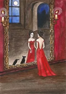 IMPRESIÓN ACEO DE PINTURA RYTA CUERVO MÁGICA WICCA BRUJA NEGRO GATO HALLOWEEN GÓTICO - Imagen 1 de 1