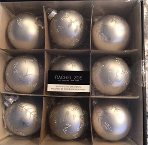 Rachel Zoe Set Plata Vidrio en relieve Adornos de Navidad Set de Nueve NUEVO EN CAJA - Imagen 1 de 5