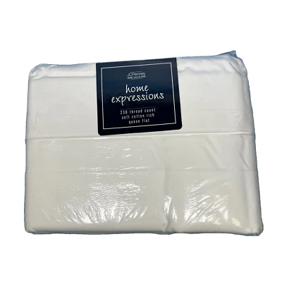 VTG JCP Home Expressions Queen Flat Sheet 230 Thread Count White Made in USA - Image 1 of 4