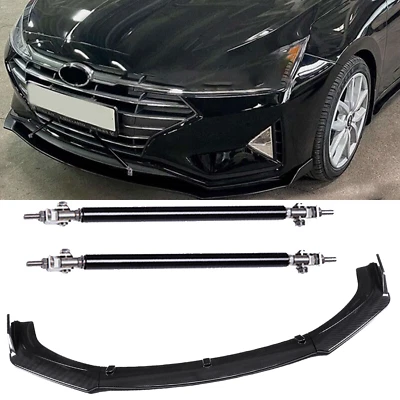 Carbon Fiber Front Bumper Lip Splitter Spoiler + Strut Rods For Hyundai Elantra - Image 1 of 4