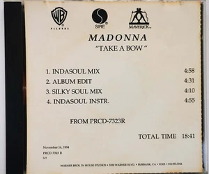 MADONNA CD Take A Bow 4 TRACK USA In-House PROMO ONLY Reference CD RARE - Picture 1 of 7