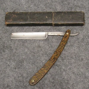 Geo W Korn Razor Co Little Valley NY Straight Razor Norwood Woodgrain Celluloid - Picture 1 of 11
