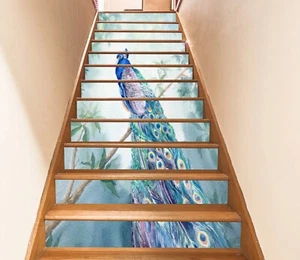 3D Verde Pavo Real ZHU552 Escaleras Elevadoras Decoración Foto Mural Vinilo Papel pintado Amy - Imagen 1 de 6