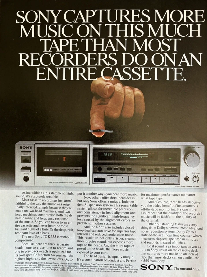 Reproductor de casete Sony TC-K555 1982 sonido música interpretación cinta anuncio impreso vintage Foto 1 de 1