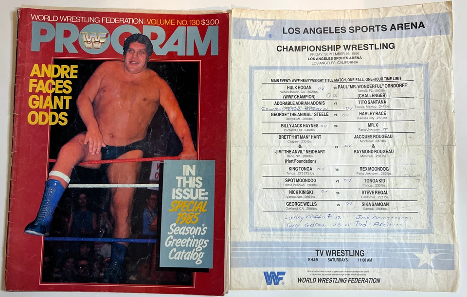 WWF Magazine Program Vol 130 Andre The Giant Hogan Savage LA Match Sheet WWE 84 - Image 1 of 4