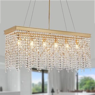 Gold Chandelier Crystal Ceiling Light Fixture 6-Lights Kitchen Island Home Decor - Image 1 of 4
