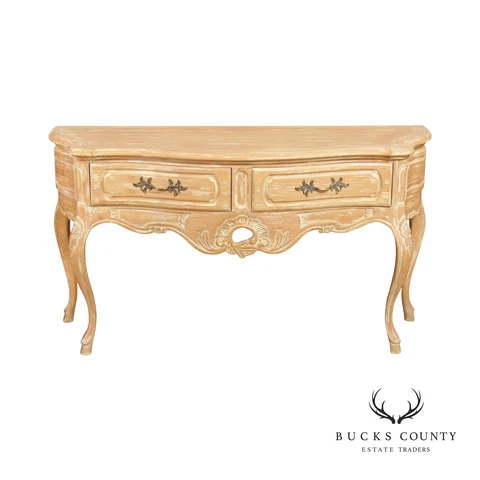 French Louis XV Style White Washed Two-Drawer Console Table Cover