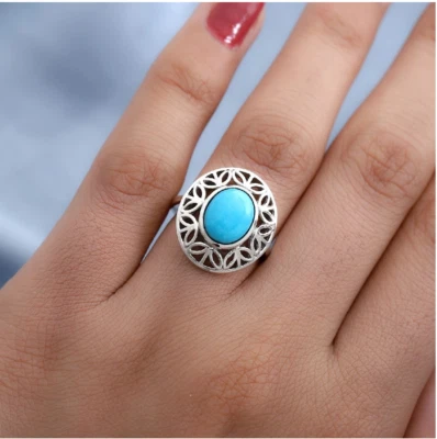 Anillo solitario turquesa de platino de platino de plata 925 de 2,25 quilates de la bella durmiente de Arizona Foto 1 de 4