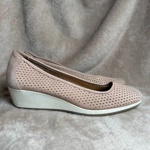 Naturalizer Damen 8M Betina 2 rosa weiß Leder Keilabsatz Slipper perforiert - Bild 1 von 8