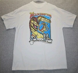 VTG 1993 Velociraptor Dinosaur Tshirt Mens Large White Single Stitch Made In USA - Picture 1 of 20