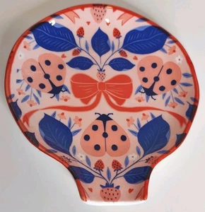 Pink And Blue Ladybug Ceramic Spoon Rest Prima Design 5.5" X 6" - Picture 1 of 5