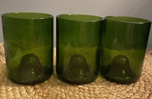 3er Set grüne recycelte Weinflaschengläser kleine Becher 4 Zoll - Bild 1 von 5