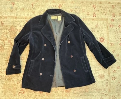 Vintage LIZ CLAIBORNE LIZWEAR Velvet Cotton Blazer Peacoat Lined Midnight-Navy 8 - Image 1 of 4