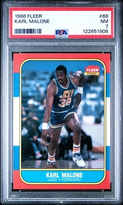 Tarjeta de baloncesto Fleer Karl Malone #68 Rookie RC graduada 1986-87 PSA 7 casi como nueva Foto 1 de 2