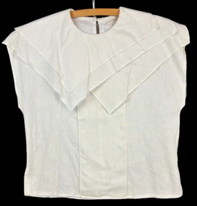 Ultra Image Vintage 70's Women's 10 Linen Blend Layered Collar Shirt Blouse - Picture 1 of 5