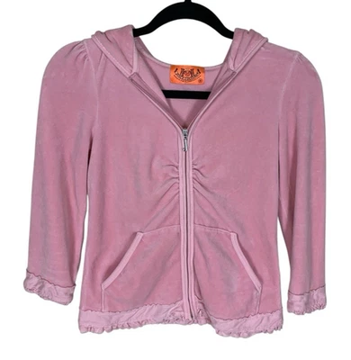 Women's Juicy Couture Pink Velour 3/4 Sleeve Full Zip Hoodie Track Jacket Size S - Image 1 of 4