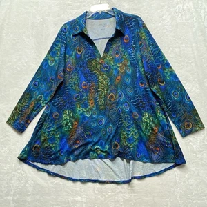 Attitudes by Renee womens NWT size PL blue peacock jersey with pockets Tunic Top - Picture 1 of 17
