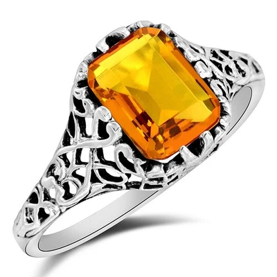 Anillo de plata de ley 925 citrino dorado natural de 2 quilates aspecto nuevo talla 7,8,9 US3 Foto 1 de 4