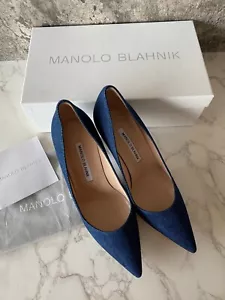 New in Box Authentic Manolo Blahnik BB 90 Blue Jeans Denim Pump Heels Shoes 38 - Picture 1 of 9