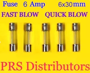 Fuse 6A 250V 6X30mm FAST BLOW QUICK BLOW Glass Fuse 6 Amp 5 pieces USA SELLER - Picture 1 of 3