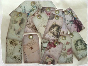 Set 15 mini etichette regalo stile vintage shabby chic - Foto 1 di 7