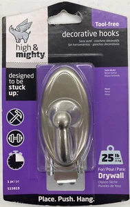 HIGH & MIGHTY Tool-Free 25lb. Oval Drywall Satin Nickel Decorative Metal Hook - Picture 1 of 3
