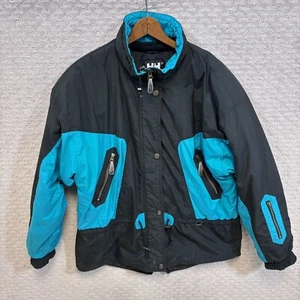 Vintage Helly Hansen Ski Jacket - Ladies Sz 16 Black/Turquoise Nylon Poly - Picture 1 of 9
