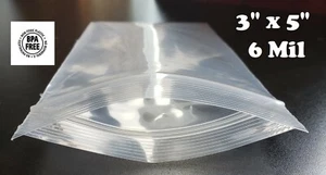 3" x 5" Resealable Plastic Bags Zip Seal 6 Mil Thick Reclosable Top Lock 6Mil - Picture 1 of 2