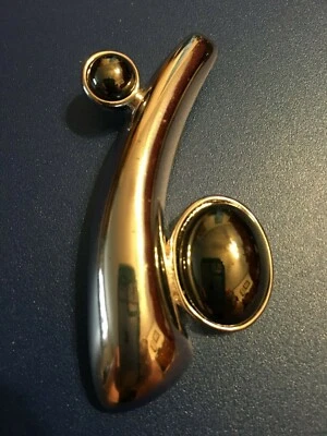 Monet Silvertone Brooch with 2 Black Stones - Изображение 1 из 2