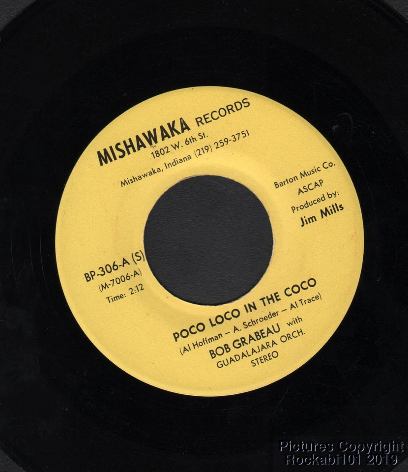 Hear Early 70s Bob Grabeau Pop 45 - Poco Loco in the Coco / I'd a Baked a Cake - Image 1 of 1