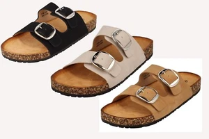 Ladies Down to Earth Low Flatform Dual Buckle Mule Sandal: F1R2090 - Picture 1 of 28