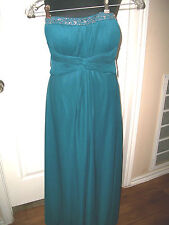  NWOT JS Boutique Strapless Beaded Trim Jersey Gown/ Dress `Teal` Size 10