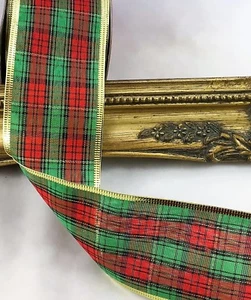 TARTAN DRAHTKANTE WEIHNACHTSBAND 63 mm BREIT X 10 YARDS, 5 oder 2 Yards - Bild 1 von 6