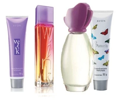JUEGO DE 4 PIEZAS CREMA MAS WINK Y BUTTERFLY AVON PERFUME WINK Y BUTTERFLY ̈ Foto 1 de 4