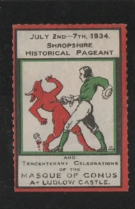 Vintage Advertising Label Shropshire Historical Pageant 1934 Ludlow Castle devil - Picture 1 of 2