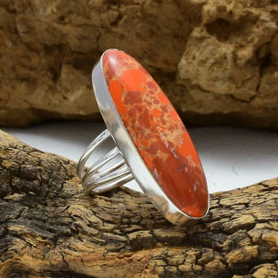 Orange Kupfer Türkis Edelstein 925 Sterlingsilber Weihnachten Ring Alle Größe - Bild 1 von 3