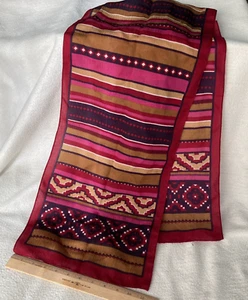 Womens Long Scarf Light Weight Striped 52x11.5 In Geometric Red Pink Brown White - Picture 1 of 5