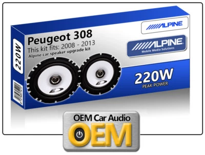 Kit de Altavoces Puerta Frontera Peugeot 308 Altavoces Coche Alpino 220W Max Foto 1 de 2