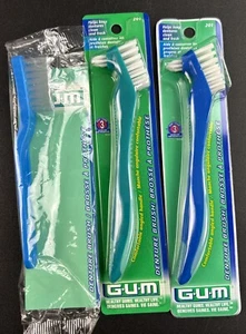 3 LOT GUM Denture Toothbrush 201 keep dentures clean and fresh Blue/GREEN - Picture 1 of 2