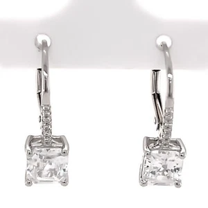 14KT White Gold With White Natural Zircon, Diamond Dangle Earring - Picture 1 of 3
