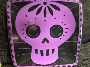 Day of the Dead Black / Purple Sugar Skull Serving Plate 6.5” Square Ceramic - Picture 1 of 4