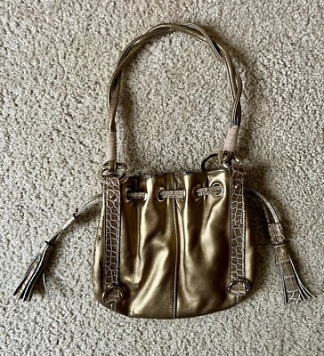 Kathy Van Zeeland Cartera Dorada Mini Cartera Hombro Borla Saco Bolso Y2K Foto 1 de 4