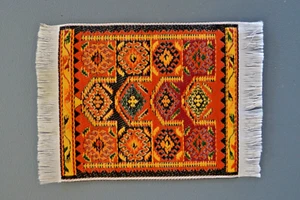 Miniature Dollhouse Woven Victorian Carpet Rug w /Fringe 4 1/4" x 3" NEW - Picture 1 of 4