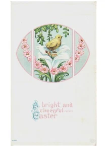 Baby Chick on Lily Flower Embossed Easter Antique Postcard Nature Scene Insert - Picture 1 of 2