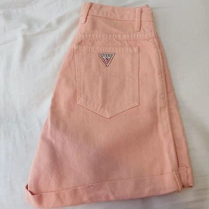 women's Vintage GUESS jean shorts size 29 peach 80's 90's Triangle logo EUC - Picture 1 of 7