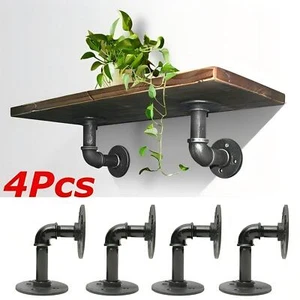 4X Pipe Shelf Brackets Industrial Iron Rustic Wall Floating Shelves Storage Unit - Picture 1 of 12