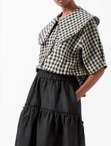 Jennifer Slattery Irish Linen Ella Gingham Top Large schwarz weiß F55 - Bild 1 von 7