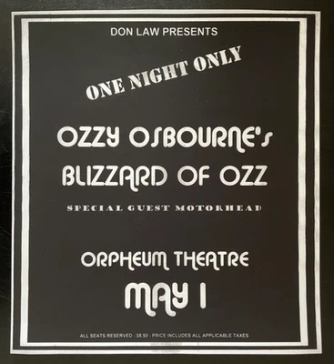 Rare OZZY OSBOURNE Blizzard Of Ozz Boston Poster Print 1981 Tour - Image 1 of 2